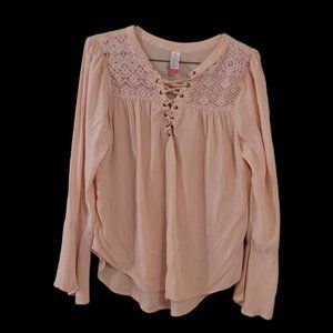 NWOT Pink lace up top